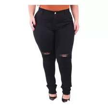 Calça Jeans Plus Size Preta Com Rasgo No Joelho