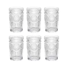 Vasos De Vidrio Labrado Premium Transparente 370 Ml Set X 6