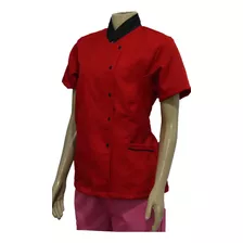 Camisa Dolma Feminina Manga Curta Cozinheira Jaqueta Chef 