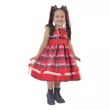 Vestido Infantil Festa Junina Quadrilha Xadrez Vermelho