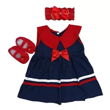 Vestido Para Bebê Menina Marinheiro Baby Kit 3 Pçs Luxo