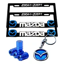 Porta Placas Mazda, Llavero Metálico Y Tapón Válvula