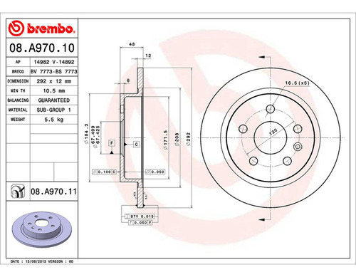 Par Discos Brembo Chevrolet Malibu Hybrid 2016 Trasero Foto 2