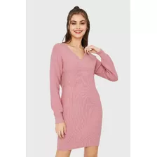 Sweater Vestido Cuello V Rosado Nicopoly