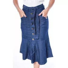 Saia Jeans Moda Evangélica Longa Tecido Premium Babado