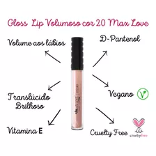 Gloss Labial Max Love Lip Volumoso 20 Nude C/ Glitter 5ml