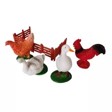 Kit C/ 4 Animais De Borracha - Fazendinha Aves Infantil Bebe