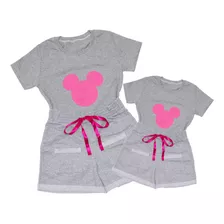 Kit 2 Conjuntos Feminino Mãe E Filha Shortinho Neon+camiseta