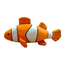 Peluche Animal Pez Payaso Real 23 Cm Color Naranja Y Blanco