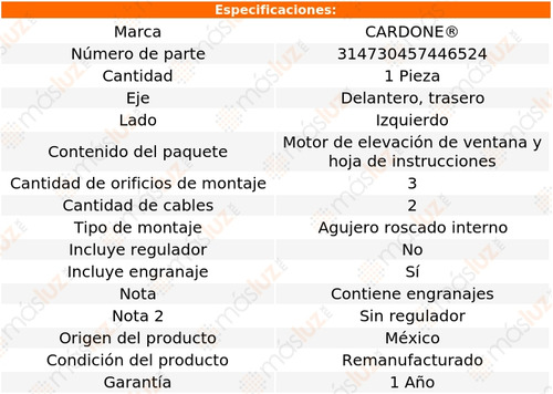 (1) Motor Elev Ventana Del O Tras Izq Forenza 04/08 Reman Foto 5