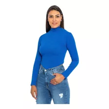 Blusa Cropped Manga Longa Gola Alta Ponta V Bico Moda Gringa