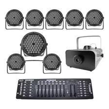 Kit 8 Par Led 3 Em 1 + Máq. De Fumaça 2000w + Mesa Dmx 512