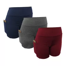 3 Shorts Curto Feminino Com Bolsos Grosso Academia Fitness