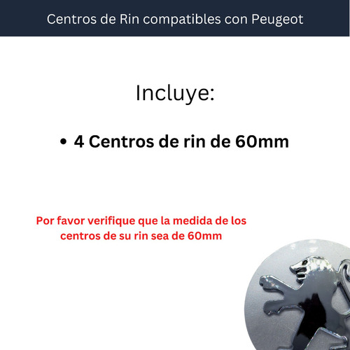 4 Centros Tapas De Rin Compatible Peugeot 60mm Foto 5