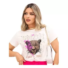 Blusa T-shirt Camiseta Feminina Estampada Leopardo Blogueira