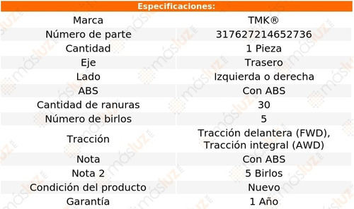 1- Maza Trasera Izq/der Torrent V6 3.4l 06/09 Tmk Foto 2