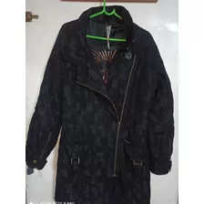 Saco Tipo Campera Largo Negro Desigual 40 Holgado Cierre Bo