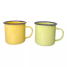 Kit 6 Taza Jarro Enlozado Amarillo/verde 