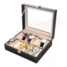 Caja Estuche Exhibidor Para 10 Relojes Joyas Piel Cristal 