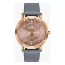 Relógio Aimant Feminino Cinza Pulseira Couro Lpa-200l8-5rg Bisel Rose Fundo Marrom-claro