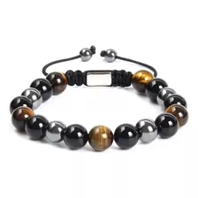 Pulsera Triple Proteccion Ojo Tigre Onix Hemtita Ajustable 