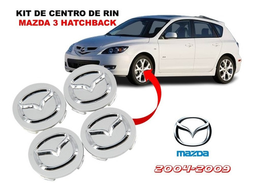 Kit 4 Centros Rin Cromados Mazda 3 Hatchback 2004-2009 56 Mm Foto 2