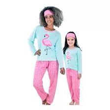 Pijama Mãe E Filha Coração Feminino Longo De Inverno Fechado