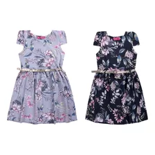 Vestido Para Bebe Blogueirinha Floral Com Cinto Kit 2 Vestid