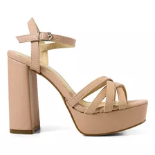 Sandalia Dama Lady Paulina Tacon De Plataforma Alto Beige Se