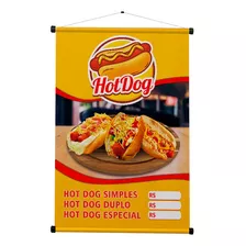 Banner Pronto Hot Dog , Cachorro Quente 60x90cm Cores Vivas