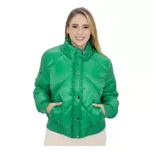 Jaqueta Puffer Com Punhos E Bolsos Feminina Facinelli Verde