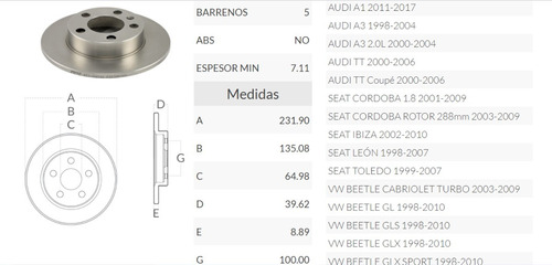 Par De Discos Trasero De Freno Vw Beetle Gls 98-10 Foto 2