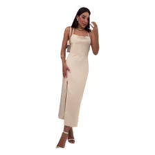 Vestido Midi Couro Ecológico Frente Única Moda Feminina