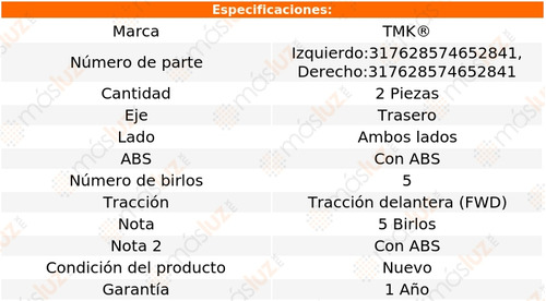 2- Mazas Traseras Con Abs Accord 6 Cil 3.5l 2012/2017 Tmk Foto 2