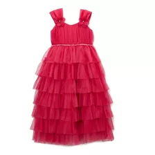 Vestido Fascinante De Tull Fucsia Con Volantes