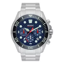 Relógio Orient Masculino Solartech Diver 300m Mbssc260 Azul Cor Da Correia Prateado Cor Do Bisel Preto