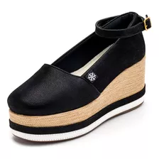 Tênis Feminino Anabela Com Salto Nobucado Preto Elegante