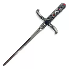 Athame Metal Prata Envelhecido 19 Cm Pedras Preta E Vermelha