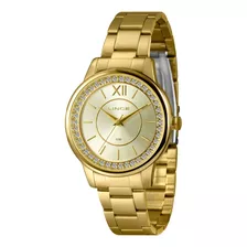 Relógio De Pulso Lince Dourado Elegância Feminino Lrgj158 