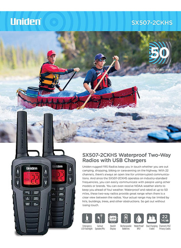Uniden Sx507-2ckhs Up To 50 Mile Range Frs Two-way Radio Wal Foto 3