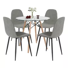 Comedor 4 Sillas, Incluye 1 Mesa Comedor Redonda Y 4 Sillas Comedor Color Gris Homemake Furniture