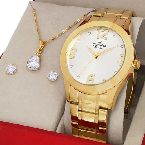 Relógio Champion Feminino Dourado Ouro 18k Com 1 Ano De Garantia Prova D'água E Nota Fiscal