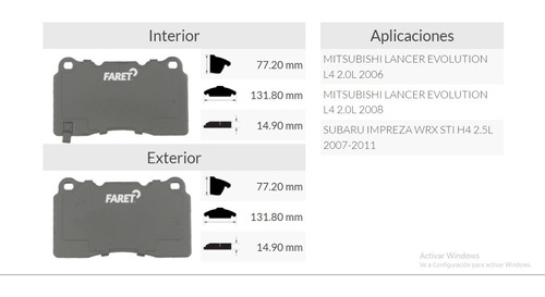 Balata Delantera Mitsubishi Lancer Evolution L4 2.0l 2006 Foto 5