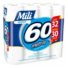 Papel Higiênico Bianco Folha Simples 60cm 1675 Mili 32 Un