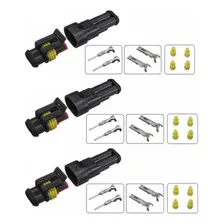 Kit 3 Pares Conector Plug Automotivo 2 Vias Impermeável