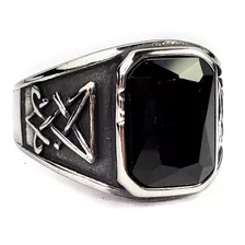 Anillo Sigilo Baphomet Negro Sello Satanás Acero Inoxidable