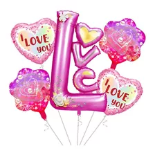 Kit Decoracion Globos Amor Love San Valentin Corazón 7 Pieza Color Rosa