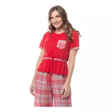 Pijama Vermelho Pantacourt Com Blusa Tunel