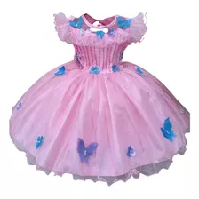  Vestido Infantil Rosa Aplique Borboletas Super Luxo