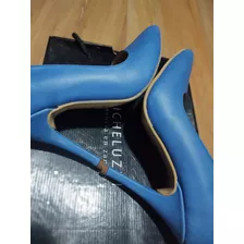 Zapatos Stiletos De Cuero Azul Francia. Micheluzzi 